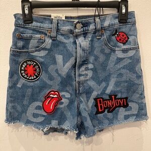 Brand New Upcycled Levi Shorts Red Hot Chili Peppers Rolling Stones Bon Jovi 28